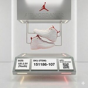 Jordan 12 Retro FIBA White University Red 151186-107 Size 2.5Y